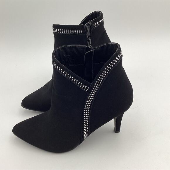 12 Thompson Women's Black Suede Rhinestone Ankle Boots Size 9.5 - Picture 3 of 11